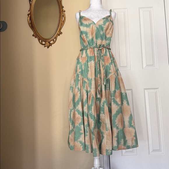 Ulla Johnson Valentina midi-length sundress 100% cotton shibori-inspired W/ belt - Picture 3 of 15